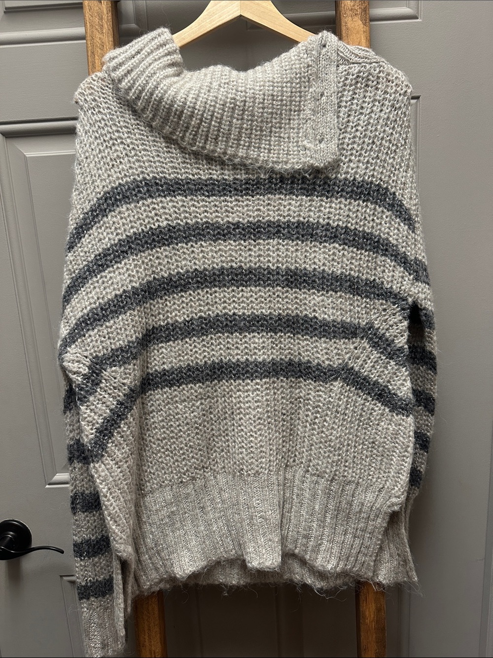 Mystree Gray and Charcoal Striped Cowl Turtleneck Sweater